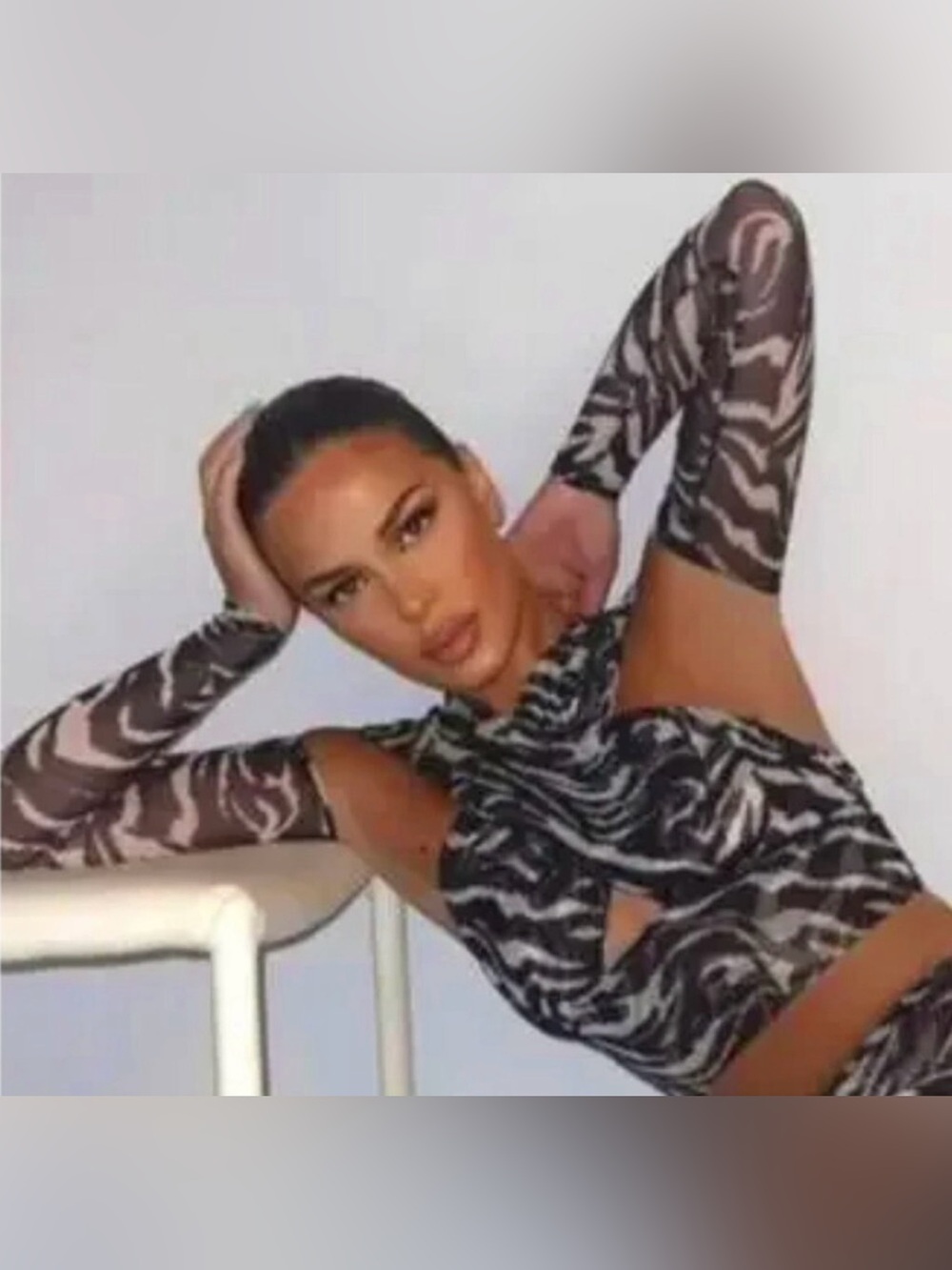 🆕 NWT Naked Wardrobe Cross Front Zebra Crop Mesh Crop Top